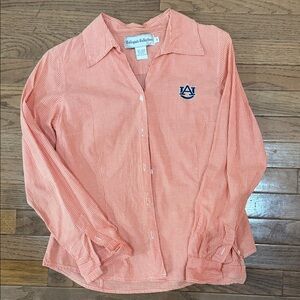 Women's Orange Gingham Button-Down Shirt with Auburn Logo